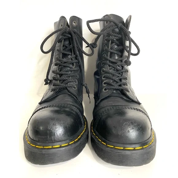 Dr Martens 10966 Steel Toe Cap Combat Boots Black Leather 10 Eye Lace Up Punk 11 - Picture 4 of 16
